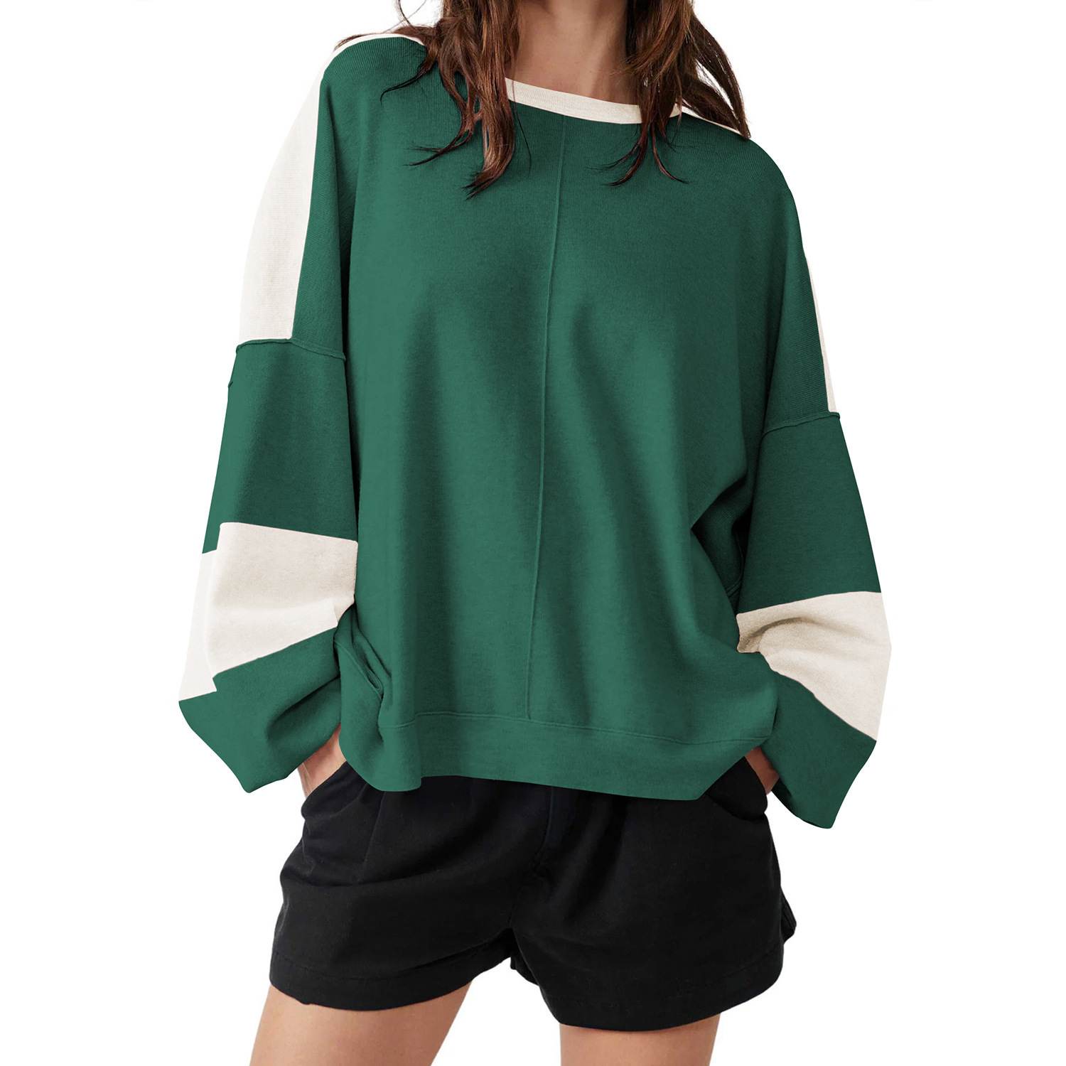 Stylish design with long sleeves loose stitching, contrasting color hoodie, fashionable round neck, autumn and winter women's clothing F8.2#52