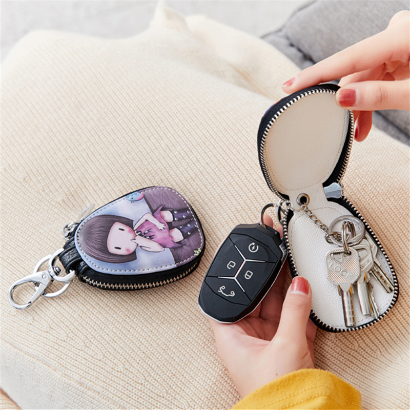 New Cartoon Women General Car Key Case Bag PU Leather Girls Key Housekeeper Holder Wallets Organizer Keychain Pouch Cover
