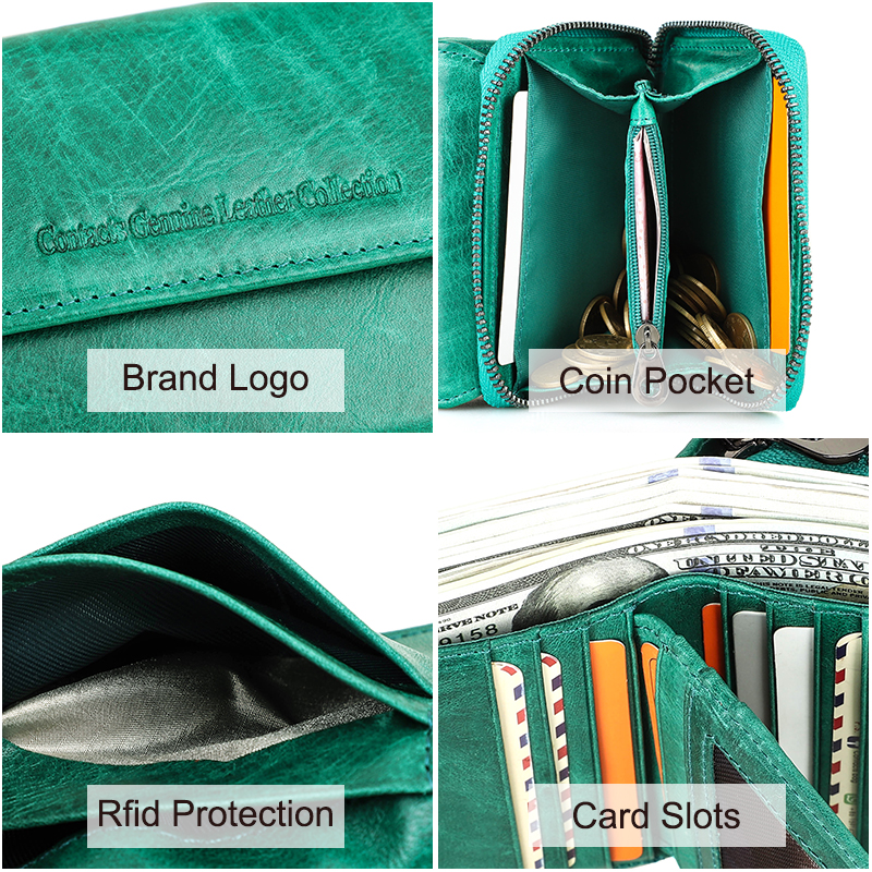 Contact's Genuine Leather Wallet Women Clutch Bag Luxury Brand Female Coin Purse Small RFID Blocking Card Holder Wallets Mini