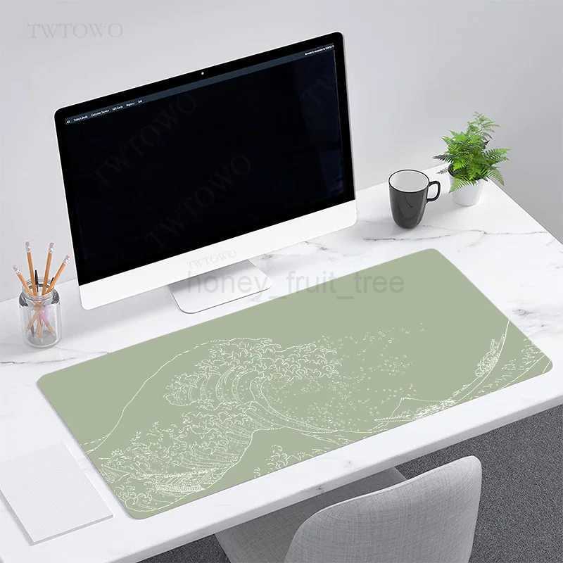 Green Japanese Waves Mouse Pad Gamer XL HD New Large Home Mousepad XXL Mechanical Keyboard Pad Office Natural Rubber Non-SlipM240802