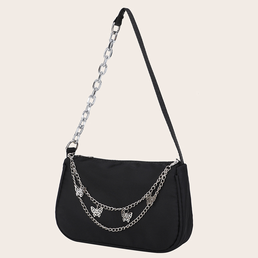 Female Black Nylon Underarm Bags Women Casual Butterfly Chain Shoulder Bag Ladies Japanese and Korean Style Small Handbags