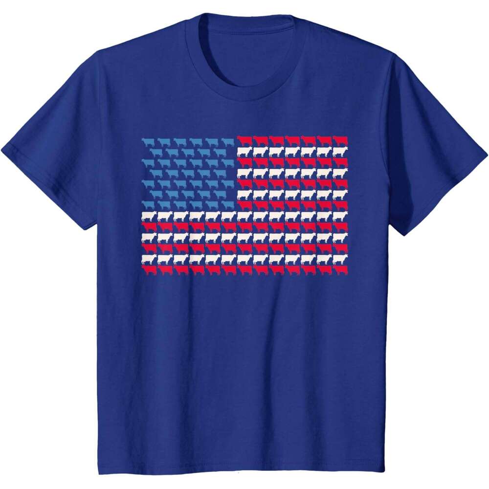 T shirt Mens Cow American Flag Heifer US 4th Of July Farm Cattle USA Gift T-Shirt shirts tshirt graphic tee Casual tops summer clothes Short sleeve Fr