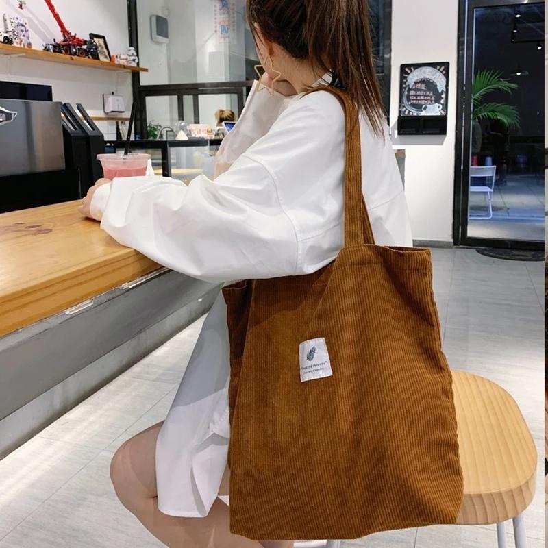 Women Corduroy Shopping Bag Female Canvas Cloth Shoulder Bag Environmental Storage Handbag Reusable Foldable Eco Grocery Totes
