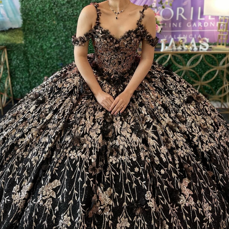 Black Ball Gown Quinceanera Dress 2024 Tulle Appliques Lace Off Shoulder Sweet 16 Years Birthday Party Formal Dresses Vestidos De 15 Anos