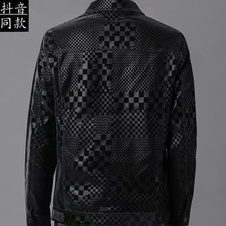 Mens Jacket Autumn Winter Slim Plus Fashion trend Thickened Biker Casual Coat Men plaid Leather Jacket 240822