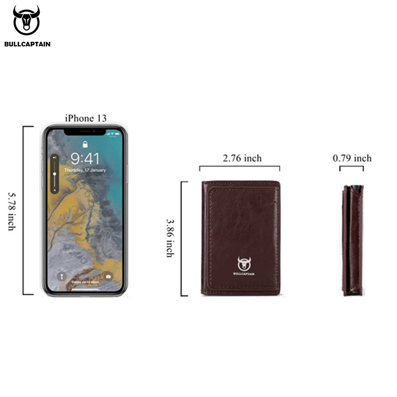 Bullcaptain Credit Card Holder Men Wallet RFID Blocking Protected Aluminium Box Leather Wallets with Money Clip Card holder