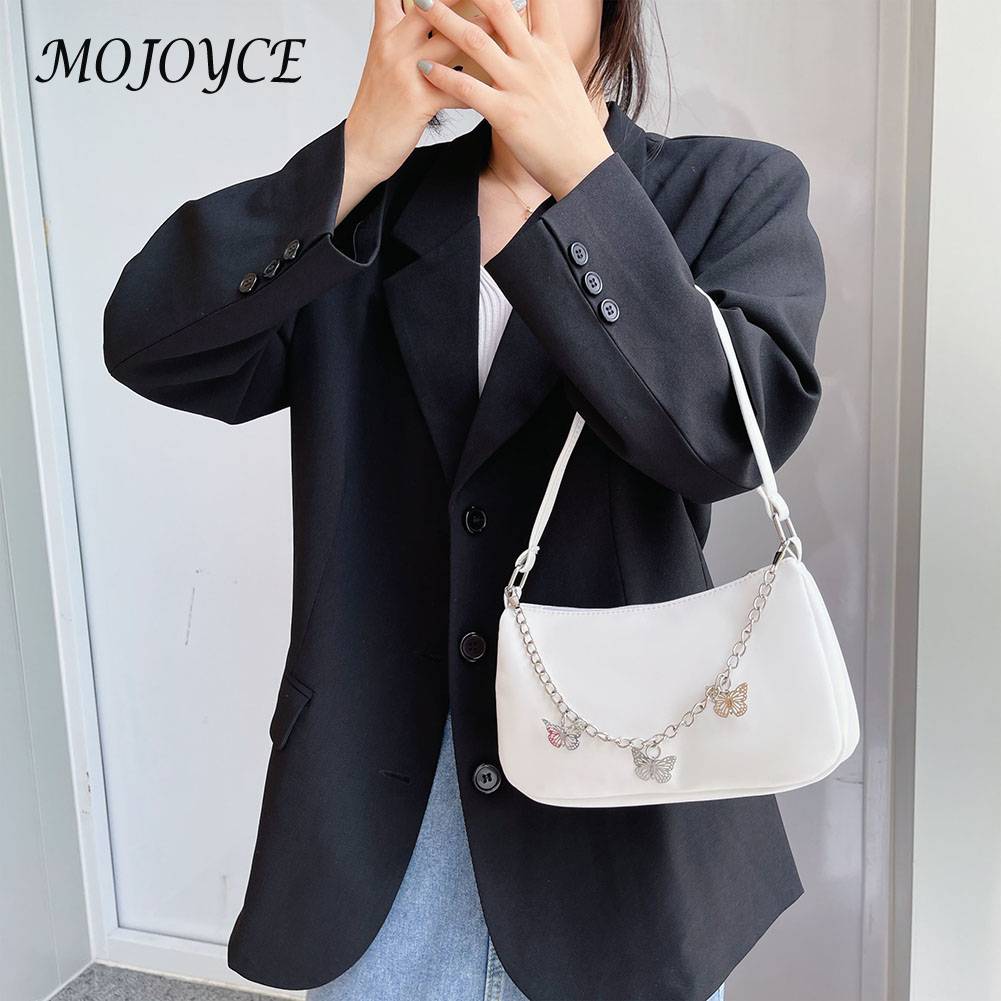 Retro Butterfly Chain Underarm Bag Women‘s Fashion Solid Color Shopping Shoulder Bag Travel Casual Small Handbags for Women