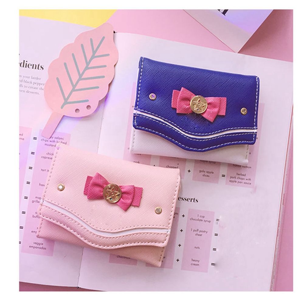 Women Short Wallet Candy Color Bow Knot Clutch Purse Fashion Girl Sailor Moon Wallet Handbag Card Coin Bag New Popular