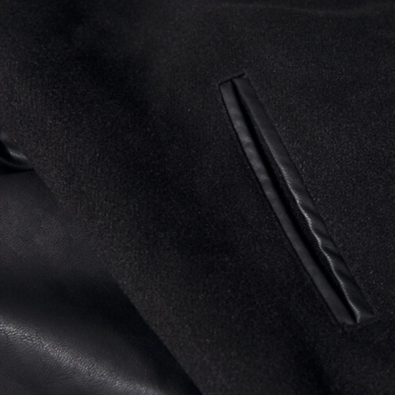 Spring Winter School Team Uniform Men Black Leather Sleeves Baseball Varsity Jacket College Letterman Coat Plus Size 5XL 6XL 240802