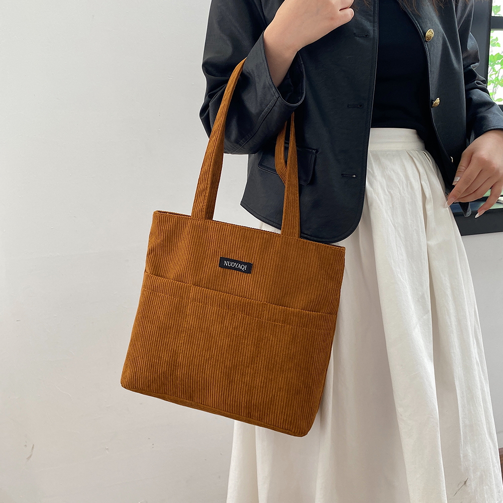Women Corduroy Multi-Pocket Tote Bag Fashion Large Capacity Satchel Bag Handbag Female Casual Shoulder Bags Travel Shopping Bag
