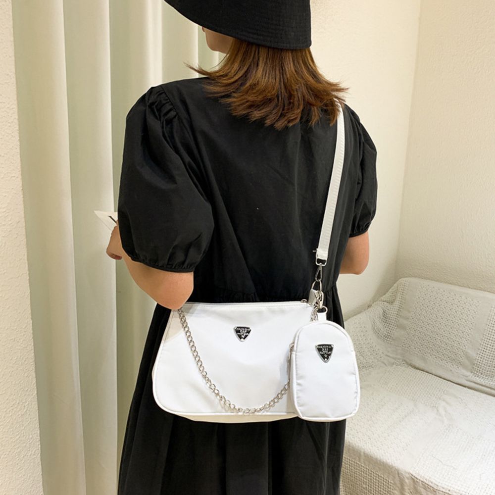 2in1 Sling Bag Simple Black Causal Handbag Set Shoulder Handbags Crossbody Bags Solid Color Trend Hand Bags Woman Female Bag