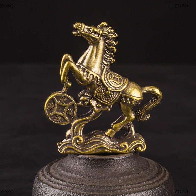 Brass Horse Step On Coins Lucky Statue Feng Shui Desk Ornament Zodiac Animal Figurines Miniatures Pure Copper Crafts Collections