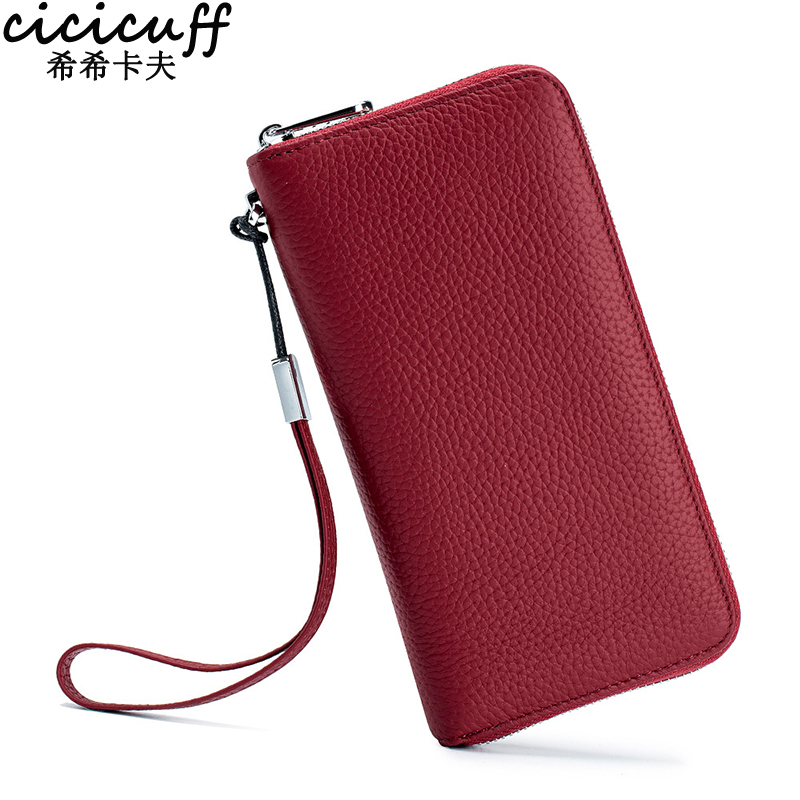 Women Wallet Casual Genuine Leather Long Wallet New Removable Wrist Strap Purse Luxury Cowhide Card Holder Clutch for Female Bag