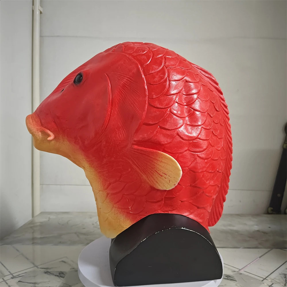 Fish Head Mask Funny Animal Black Carp Mask For Halloween Birthday Party Animal Cosplay Head Cover Prank Prop Fish Latex Masks 240802