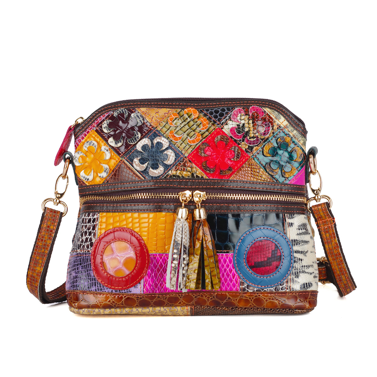 Leather color snake print random color flower Mosaic fringe fashion bag shoulder bag for women small bag
