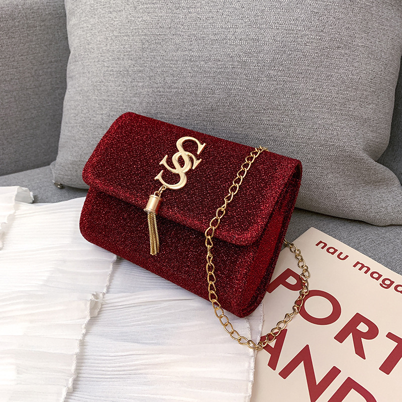Fashion Ladies Small Square Bags Girls Crossbody Women Shoulder Bag Chain Tassel Pendant Sequin Decoration PU Material
