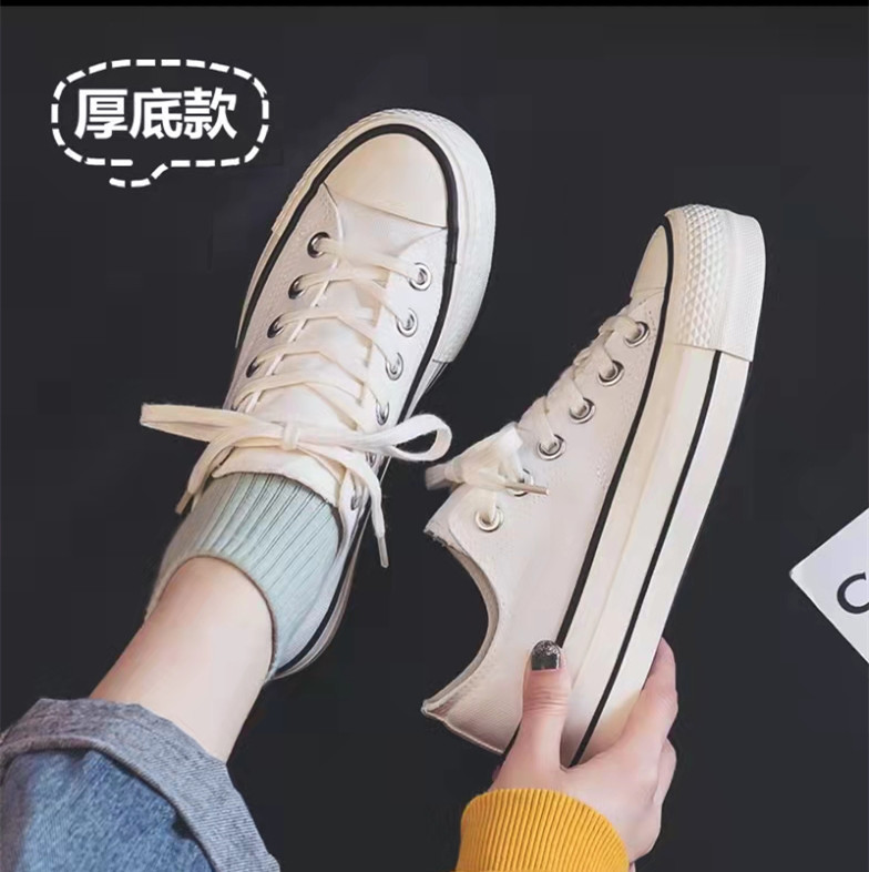 Spring Thick Sole Women's Shoes Leisure Canvas Shoes Breathable Comfortable Sports Shoes Thick Sole Height Increasing Shoes