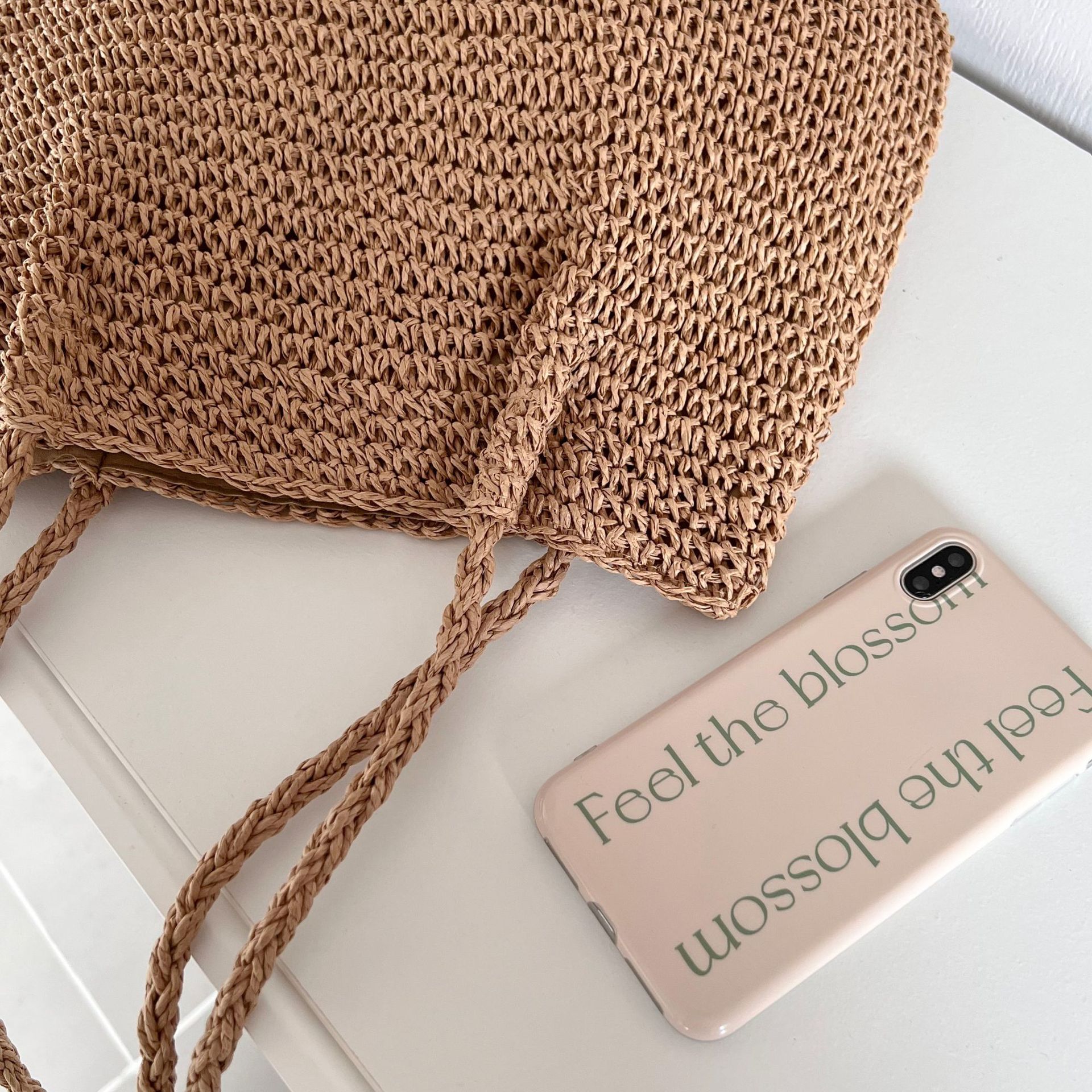Single shoulder large capacity bag hand-held simple leisure woven bag beach vacation bag rattan woven bag women's bag