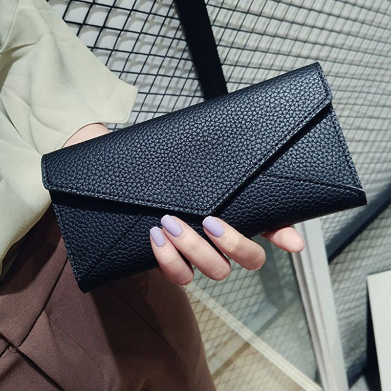 New PU Leather Women Long Wallets Exquisite Multi-Card Holder Purse Black Female Money Bag Fashion Ladies Envelope Coin Purse