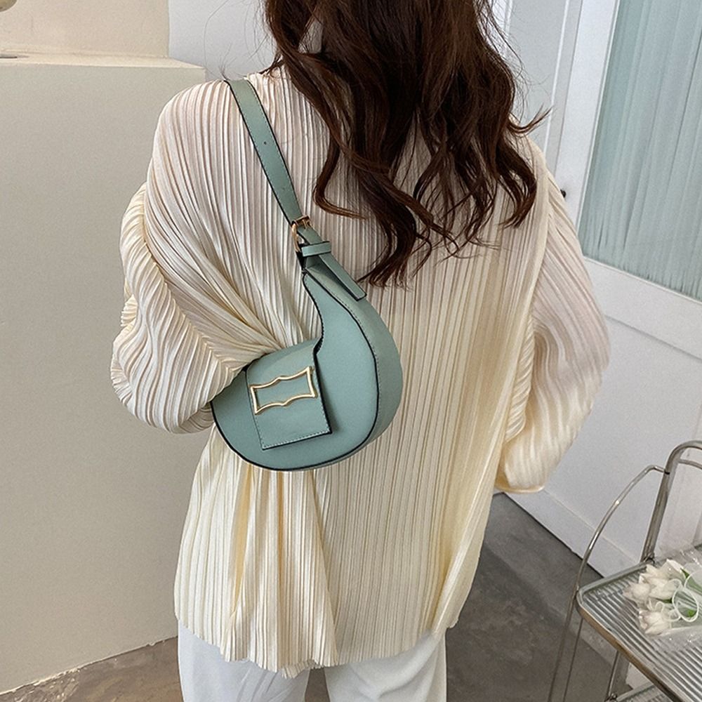 Fashion Women's Simple Solid Metal Buckle Shoulder Bag Casual PU Tote Bags Girls Hasp Handbag