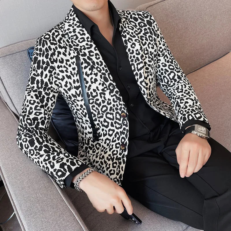 Leopard Print High-end Trend Suit Jacket Mens Slim Suit Two Single Row Suit Banquet British Fashion Handsome Casual Single West 240802