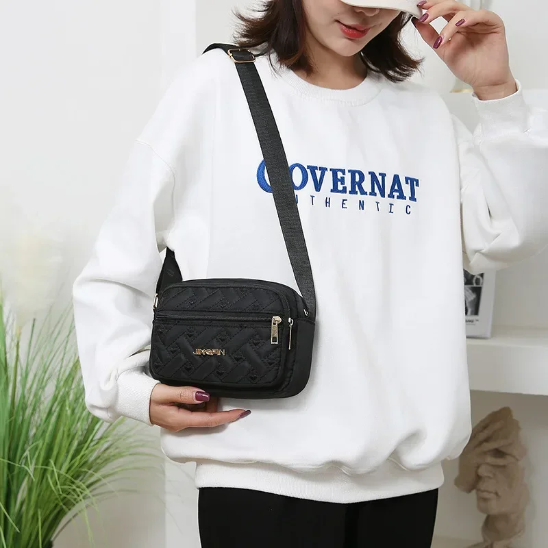 2023 New Fashion Embroidery Women Nylon Square Handbags Lady's Shoulder Cross Body Female Casual Women's Zipper Handbag