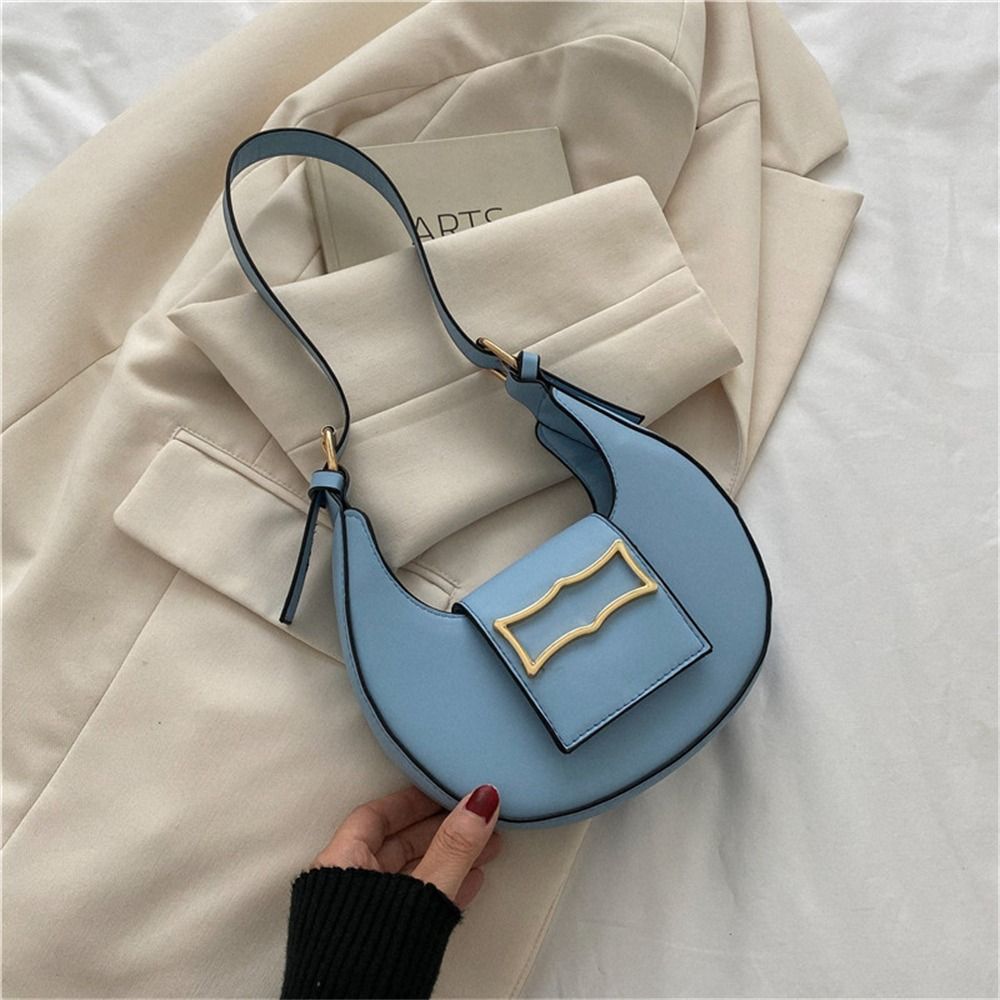 Fashion Women's Simple Solid Metal Buckle Shoulder Bag Casual PU Tote Bags Girls Hasp Handbag