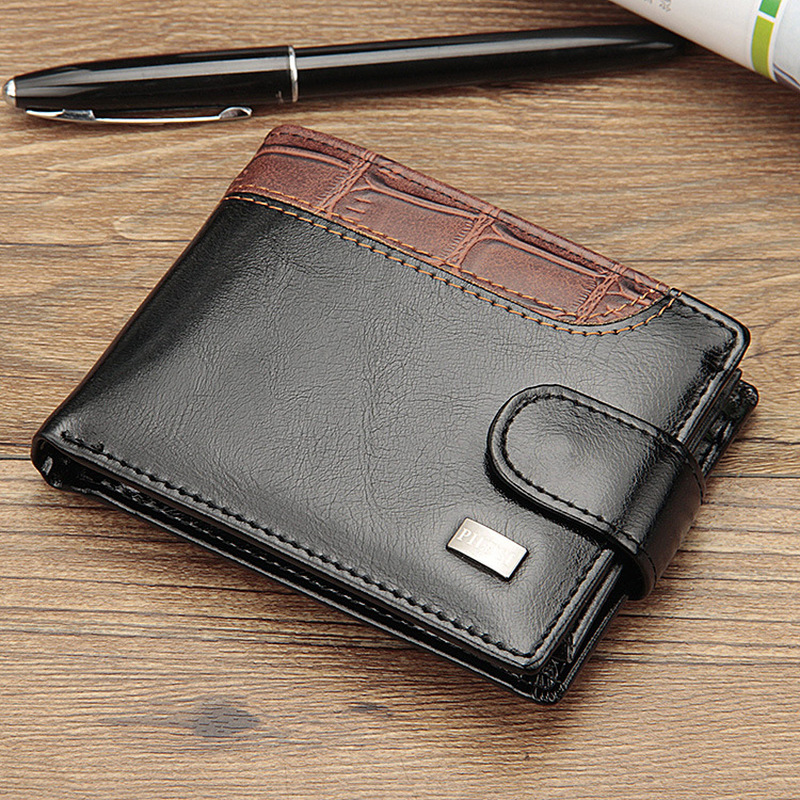 Designer for Patchwork Leather Short Casual Buckle Coin Purse Brand Trifold Wallet Men Clutch Money Bag