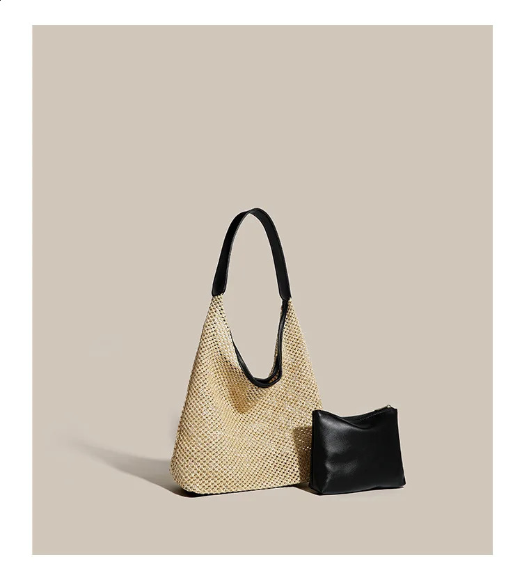 Ins Retro Straw Tote Bag Single Shoulder Large for Womens Leisure Capacity Summer Vacation Beach 240802