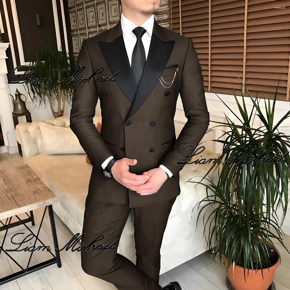 Formal Suit for Men Double Breasted Blazer Pants 2 Piece Set Business Office Outfit Wedding Groom Tuxedo Party Dress 240812cj