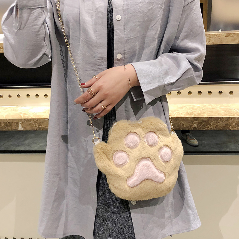 Creative cute cartoon bear paw cat claw fur bag chain all shoulder crossbody bag fashion gift