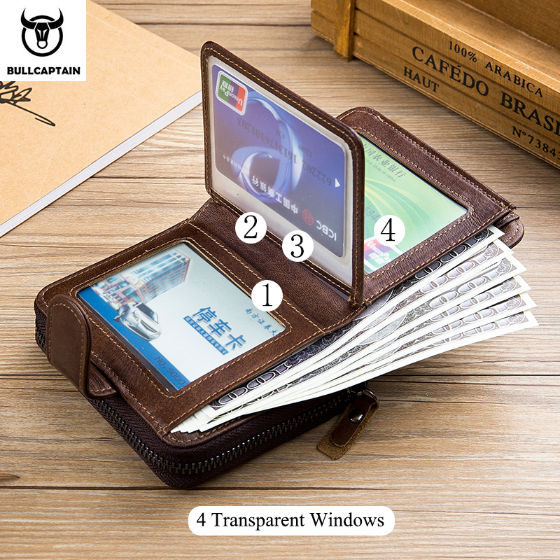 BULLCAPTAIN Men's Genuine Leather Wallet Multi Functional Multi Card Capacity Card Wallet Fashion High Quality Business Wallet