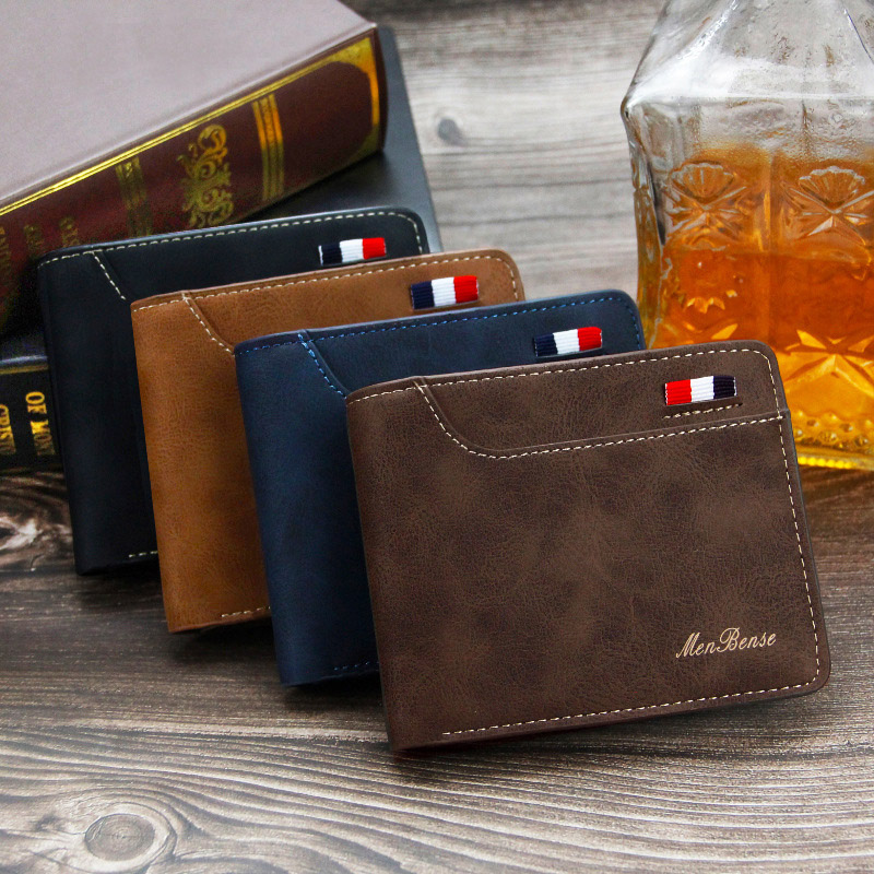 New Short Men Wallets Luxury PU Leather Name Customized Slim Male Wallet Photo Holder Classic Frosted 3-fold Small Men's Purses