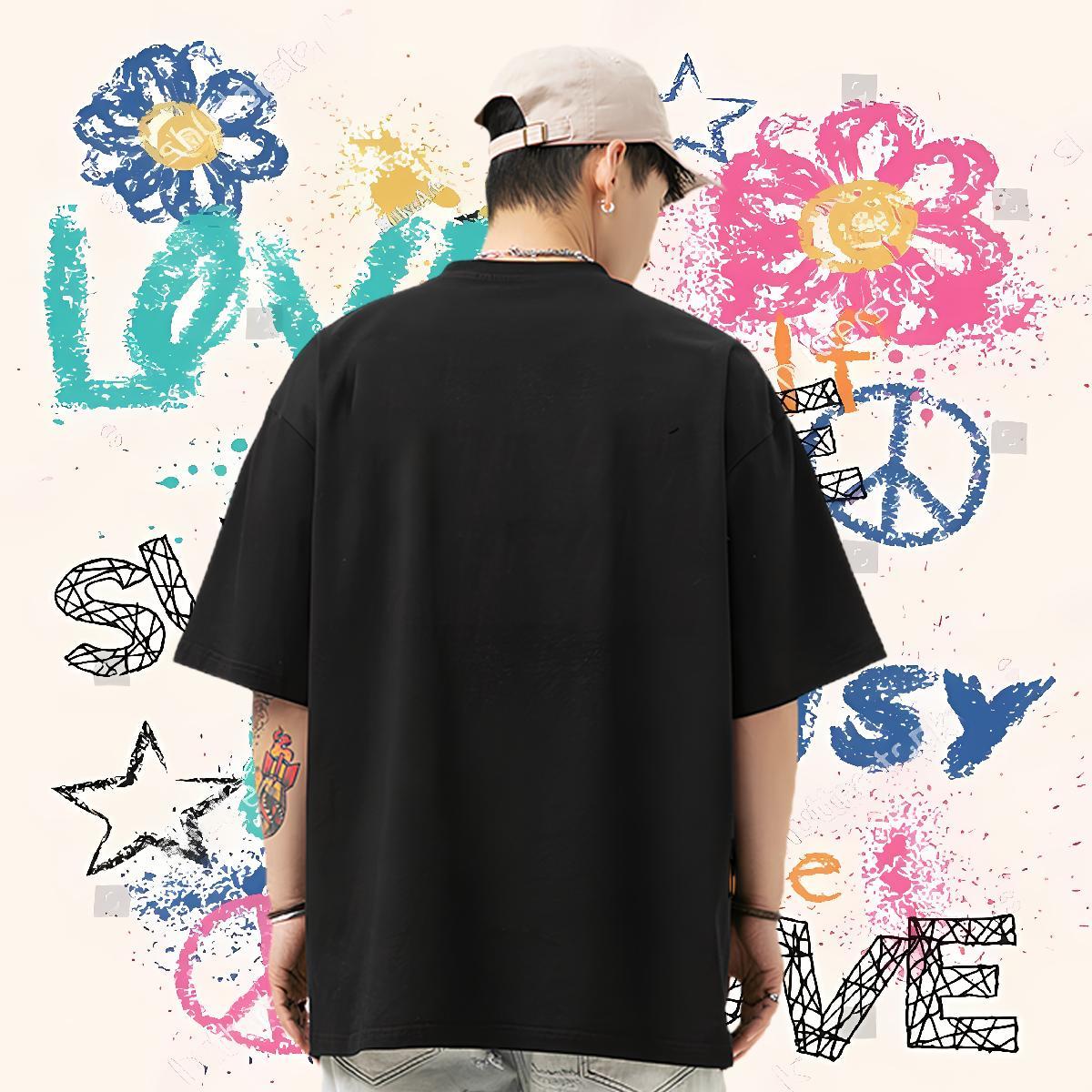 Fashion T shirt 230g 100% Cotton Street Casual Polos Round Neck Short Sleeve Classic Men Clothes T-Shirt Black Oversized