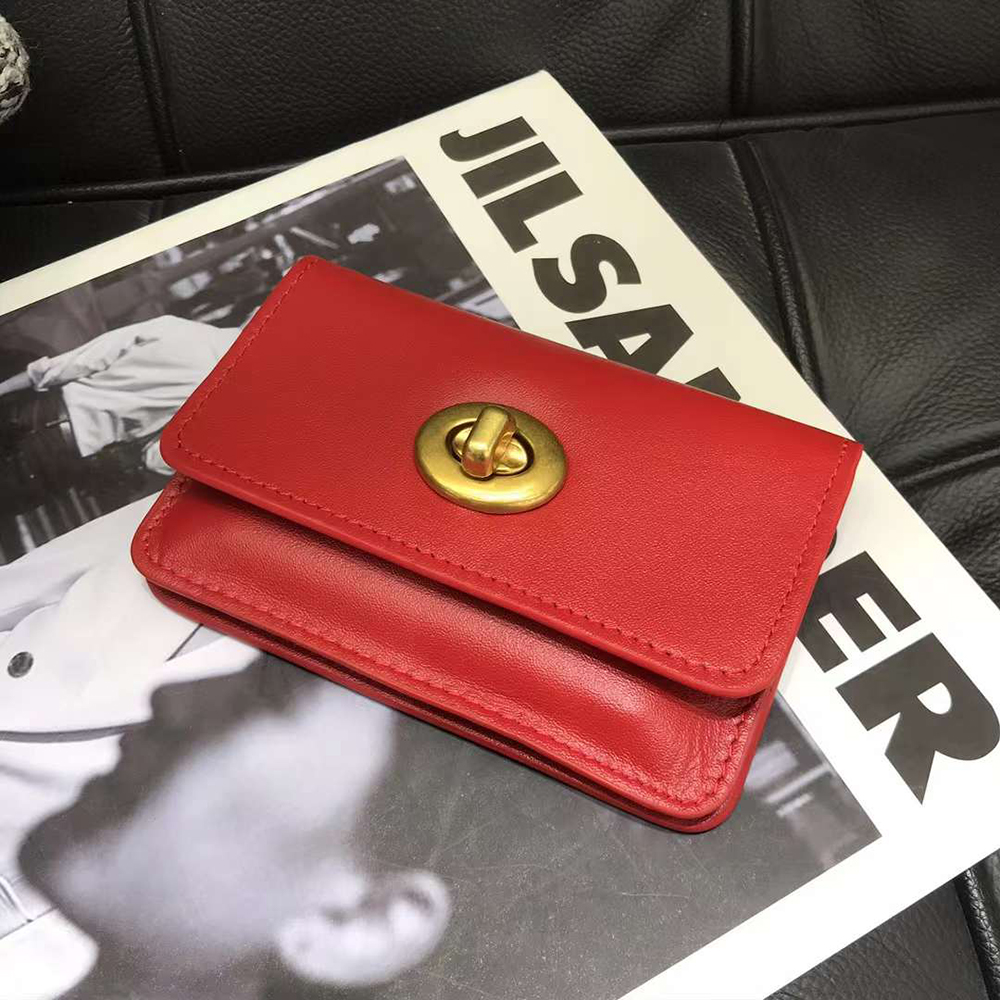 Retro Genuine Leather Credit Card Holder Luxury Fashion Custom Initials Slim Women Wallet Engrave Letters Lock Flap Mini Purse