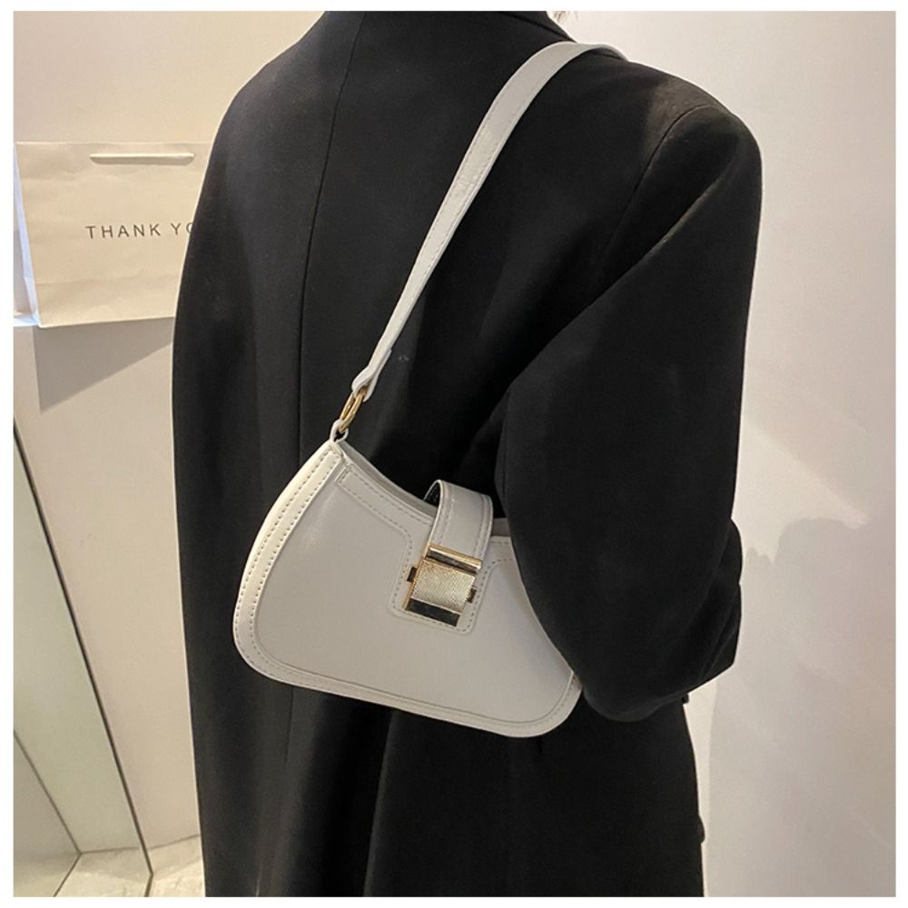 Vintage Trendy Ladies Underarm Shoulder Bag Solid Color Lacquer PU Leather Handbag Fashion Simple Female Purse