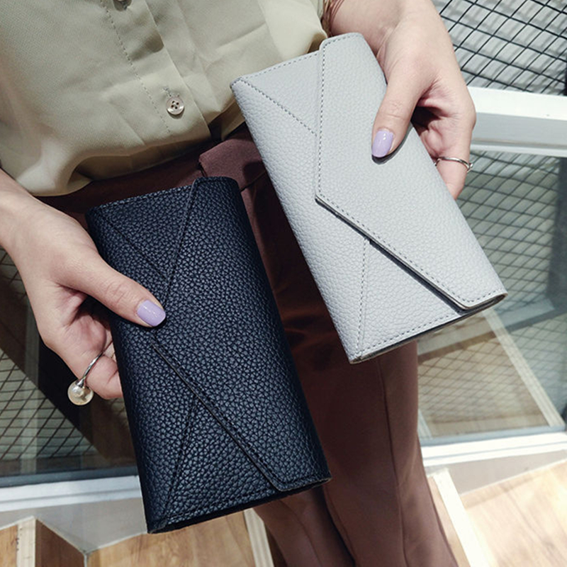 New PU Leather Women Long Wallets Exquisite Multi-Card Holder Purse Black Female Money Bag Fashion Ladies Envelope Coin Purse
