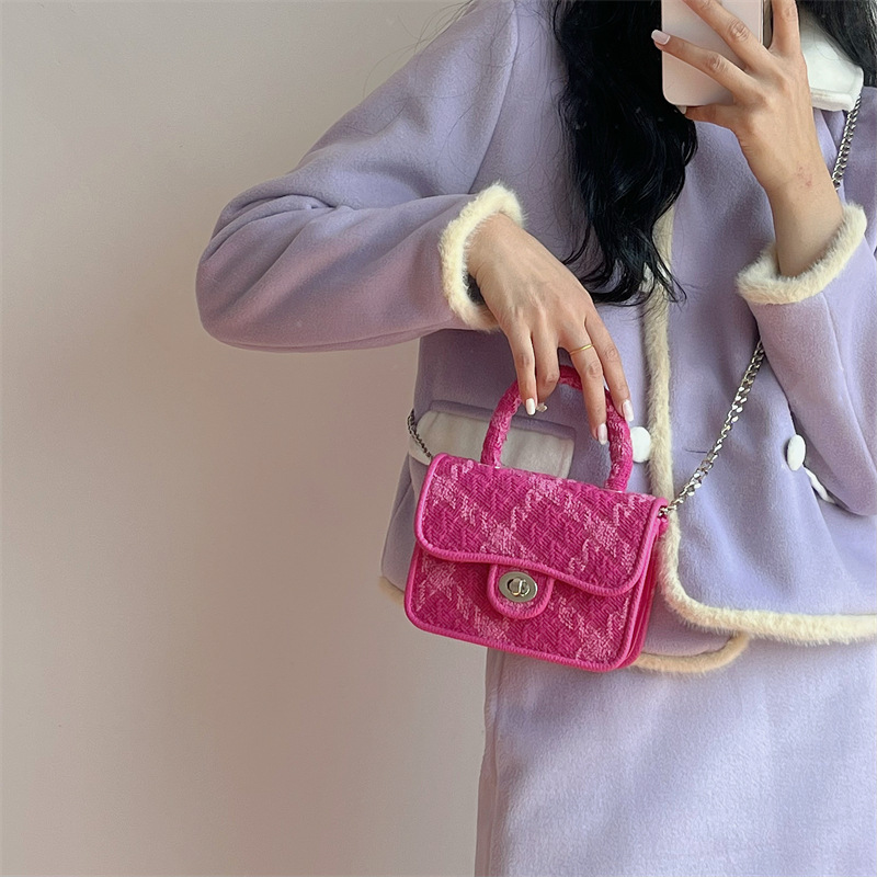 Luxury Plaid Women Small Square Shoulder Bag Fashion Design Female Clutch Purse Handbags Rose Pink Ladies Lock Underarm Bags