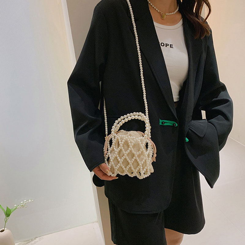 Fashion Lady Basket Handbag Summer Women's Shoulder Crossbody Bag Travel Beach Bag Luxury Design Pearl Shopper Small Tote Bag