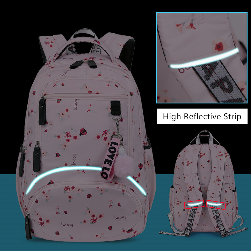 Fengdong Cherry blossoms school backpack for women black pink floral book bag fashion school bags for girls cute flower bookbag