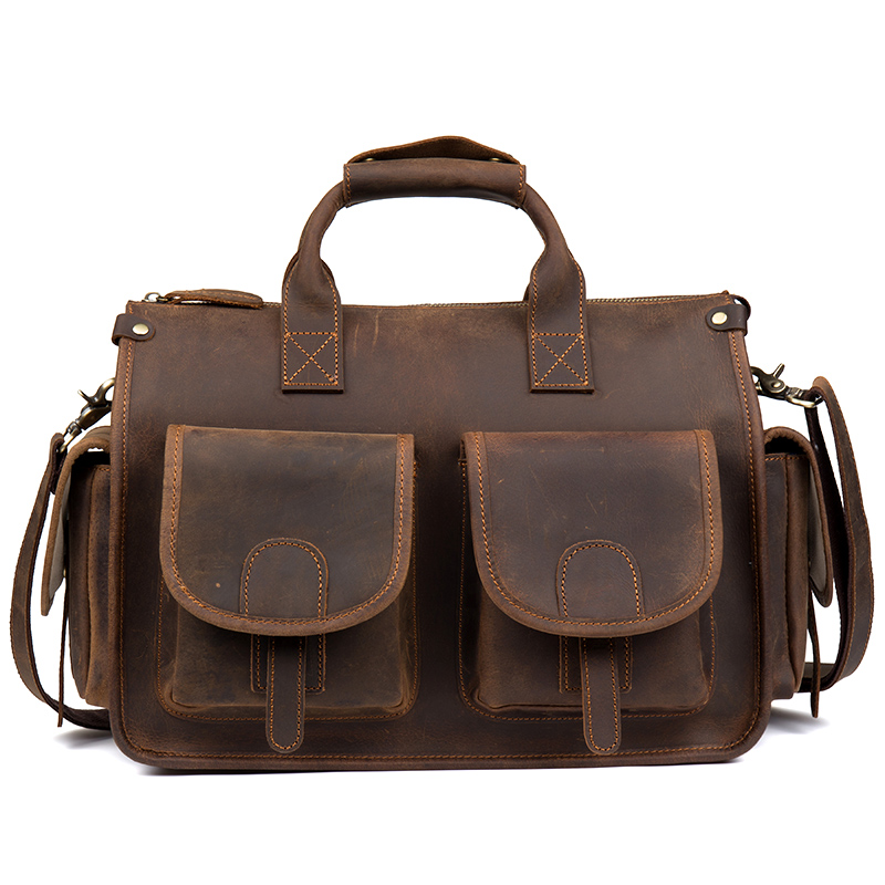 Free Shipping Men Top Grade Men's Genuine Briefcase Handbags Crazy Horse Hand Bag Thick Real Leather Shoulder Bag Designer Bag Luxury Bag Tote Ba