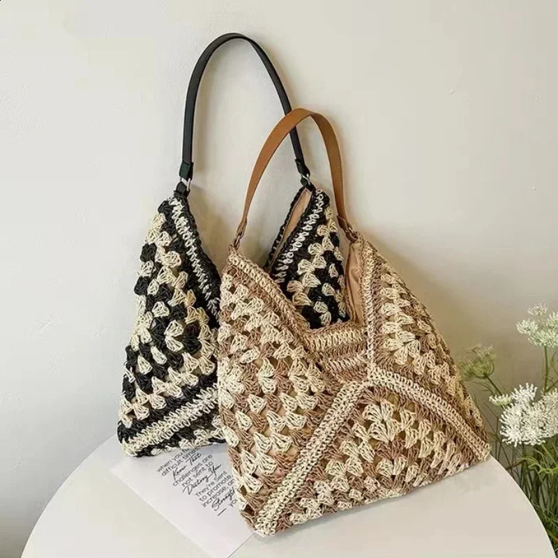 Women Weaving Clutches Tophandle Bag Large Portable Shoulder Summer Beach Purses Shopper Satchel Female Tote Bags Handbags 240802