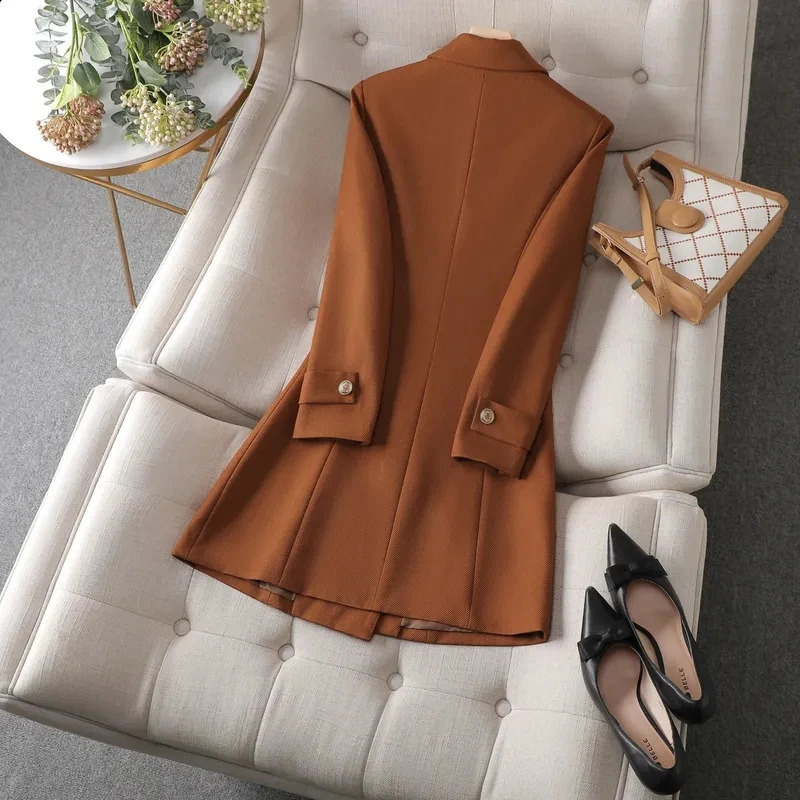 Autumn winter jacket womens long coat khaki coffee black office formal business 240827