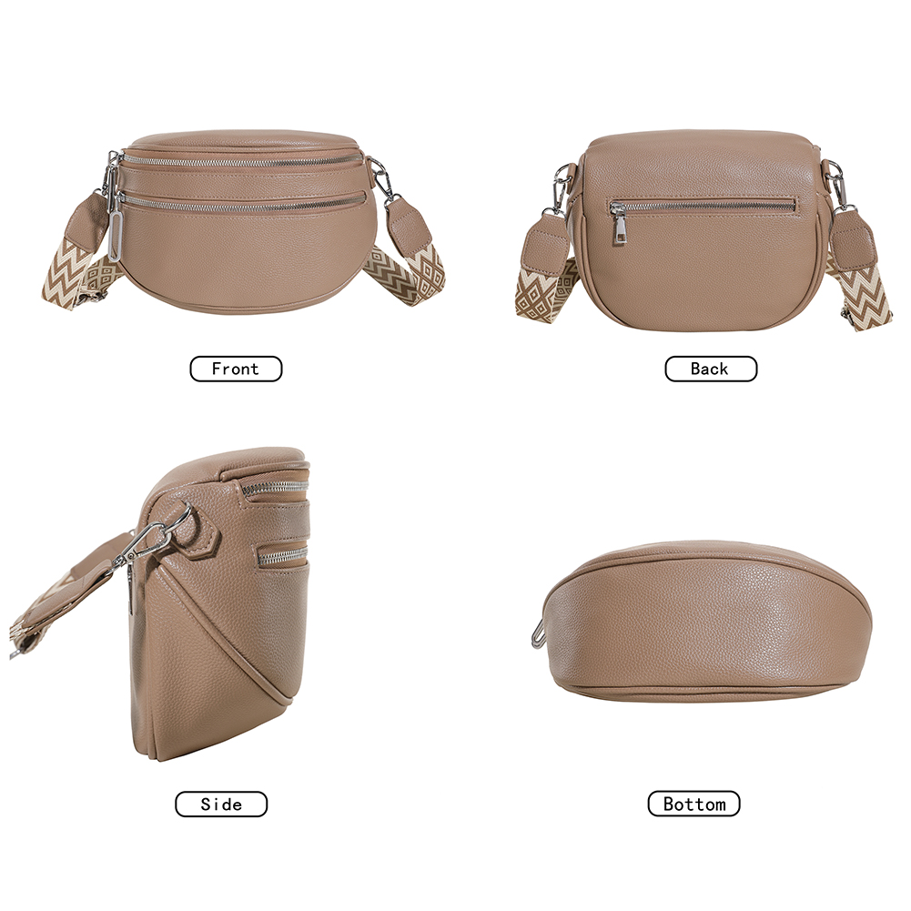 Women Crossbody Fashion Shoulder Bag Wide Strap Soft Leather Female Chest Belt Bum Bag Ladies High Quality Semicircle Saddle Bag