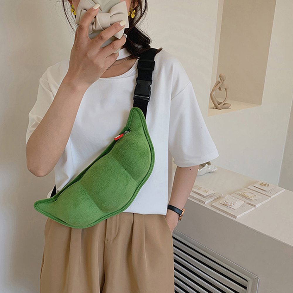 Plush Shoulder Bag Creative Peas Shaped Bags Cute Cartoon Chest Zipper Crossbody Bags Women Outdoor Traveling Handbags