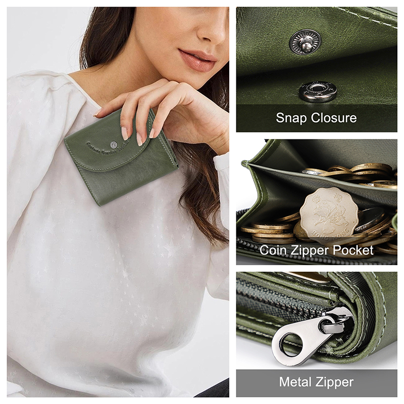 CONTACT'S RFID Wallets for Women Genuine Leather Short Fashion Women's Purses Card Holders Zip Coin Purse Money Clip Female Bags
