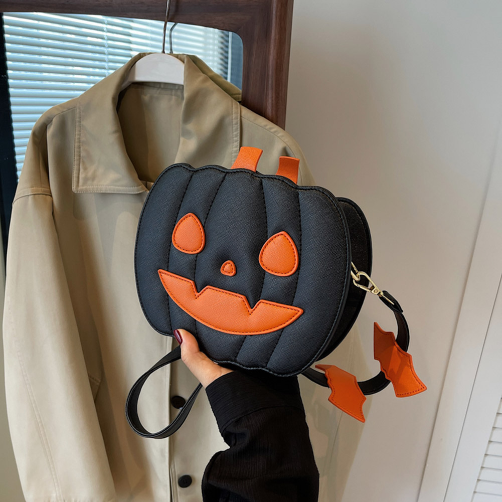Women Pumpkin Crossbody Bag PU Leather Pumpkin Shoulder Bag with Zipper Adjustable Strap Halloween Funny Bag Demon Messenger Bag