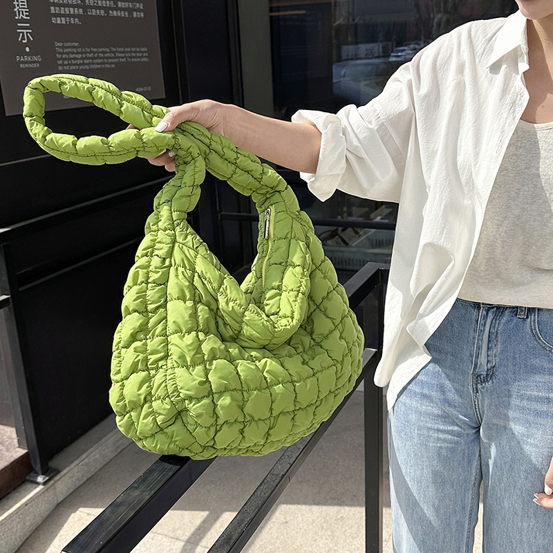 10 Colors Quilted Shoulder Bag For Women 2023 Plaid Space Cotton Handbag Fashion Large Capacity Tote Bag Portable Shopper Bag