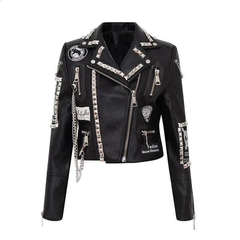 Goth Slim Short Leather Jacket Winter Womens Coats Harajuku Fashion Tops Women Y2k Rivet Jackets Biker Clothes Vintage Outwear 240802
