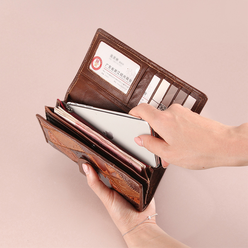 New Genuine Leather Purse Coin Long Wallet For Women Fashion Lady Luxury Phone Money Bags Patchwork Vintage Female Print Clutch